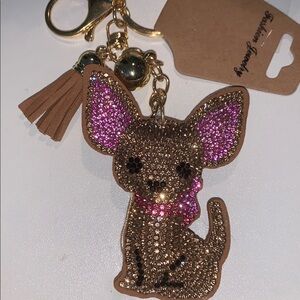 Crystal Chihuahua dog purse/bag charm keychain w/ tassel